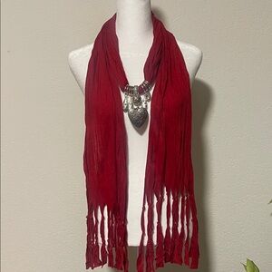 Red Heart Pendant Scarf Necklace - Women Accessories